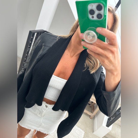 Blank NYC black leather zipper ribbed front detail jacket luxury fall casual XS - Picture 4 of 16